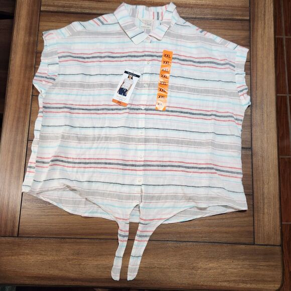 Weatherproof Vintage Linen SS Full Button Tie Shirt NWT XXL - Picture 8 of 8